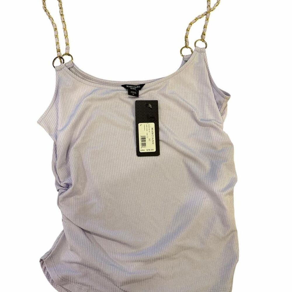 Marciano Guess white & purple ribbed tank top with gold chain straps